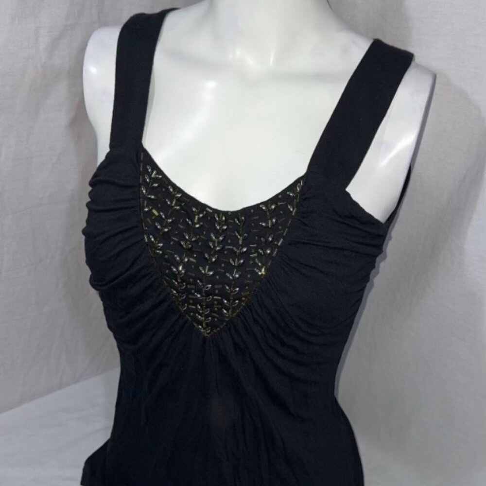 Womens CABLE and GAUGE Black Tank Top Brown Beaded Detail Size Medium